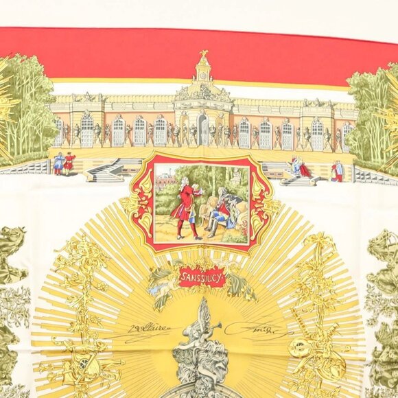 HERMES Carre 90 Scarf ""SANSSOUCY"" Silk Red Auth hk2695 - Picture 3 of 14